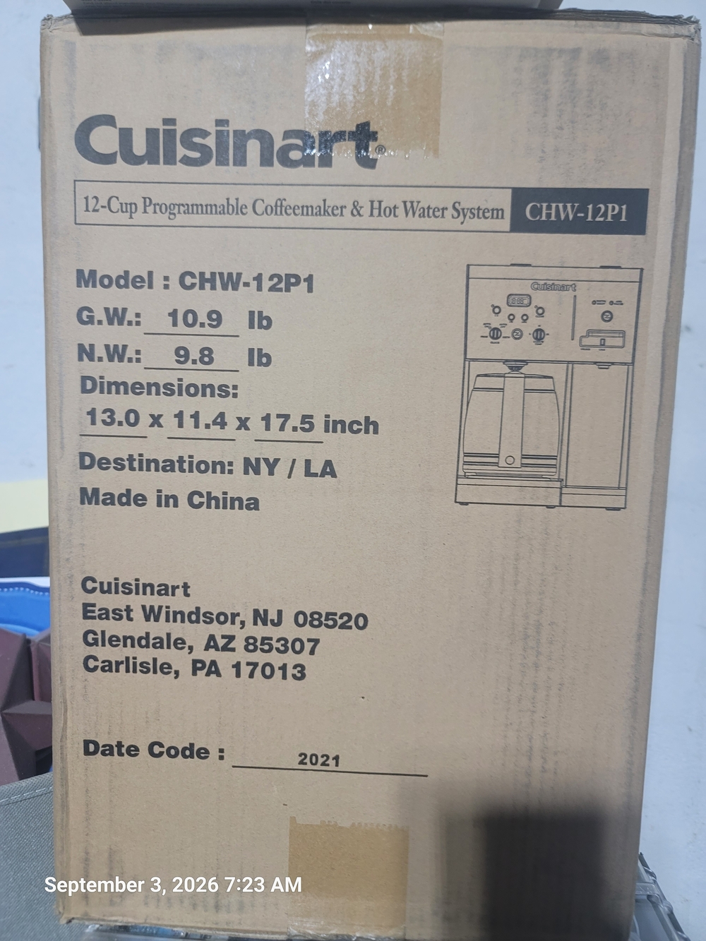 Cuisinart Brown Cardboard Packaging Box with Printed Product Info